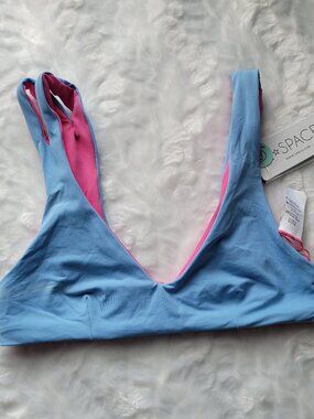 L*Space Bikini Top Women's XS Swim Pink Blue Reversible One Wave Swimwear NWT